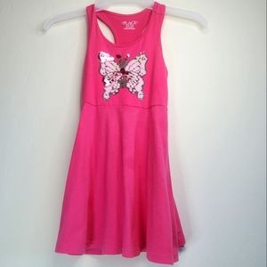 Children's Place Girls Pink Sequined Butterfly Racerback Dress Size S 5/6